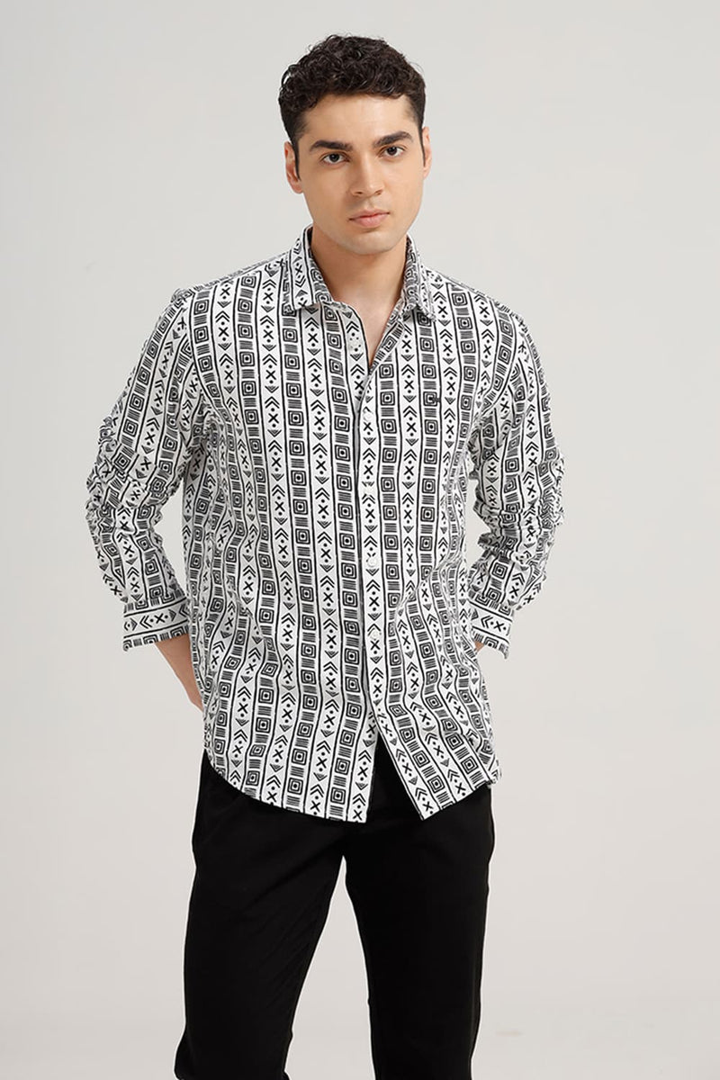 SLIM FIT COTTON HOPSACK PRINTED SHIRT
