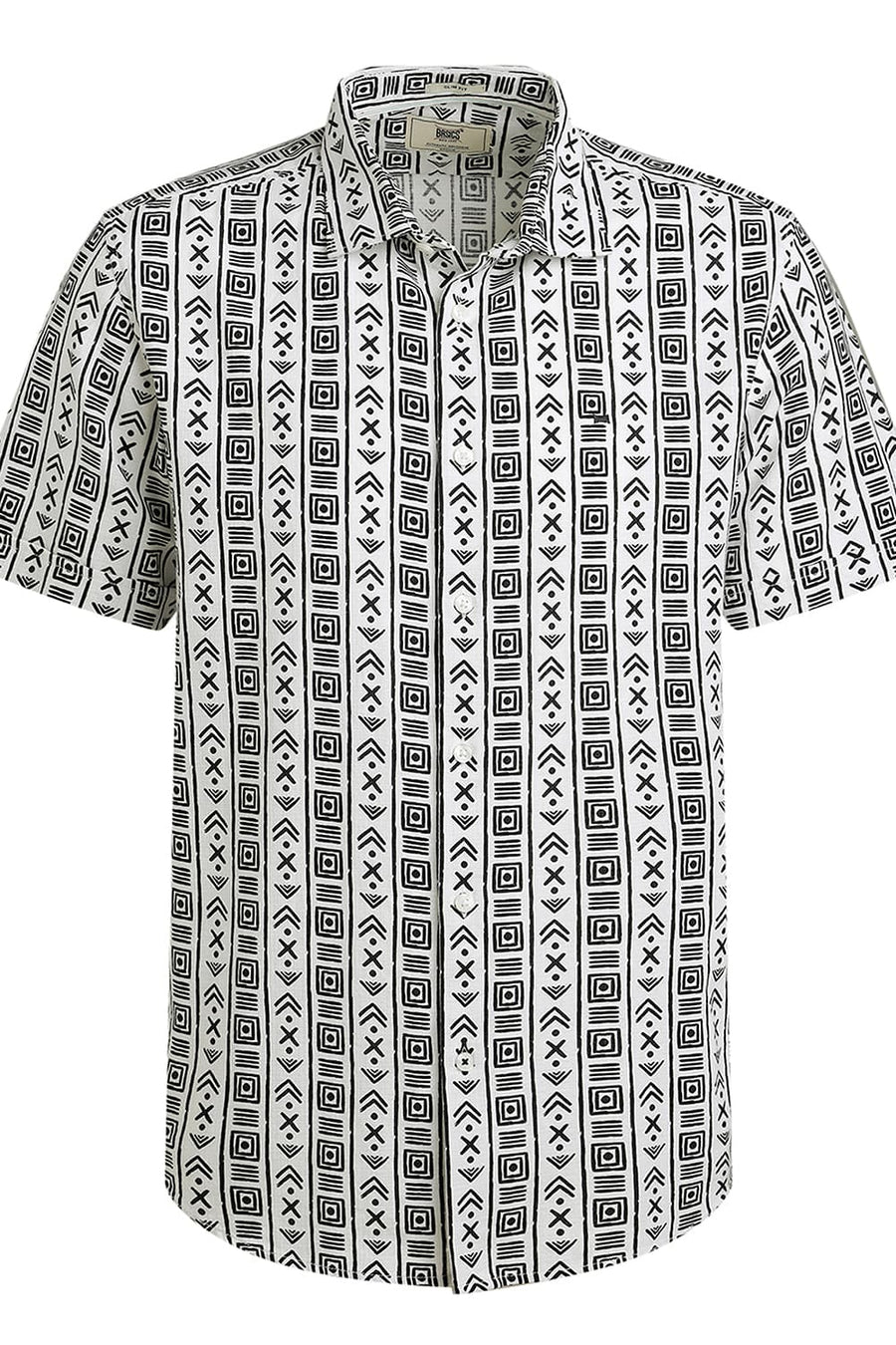 BASICS SLIM FIT WHITE COAL COTTON HOPSACK PRINTED HALFSLEEVES SHIRT