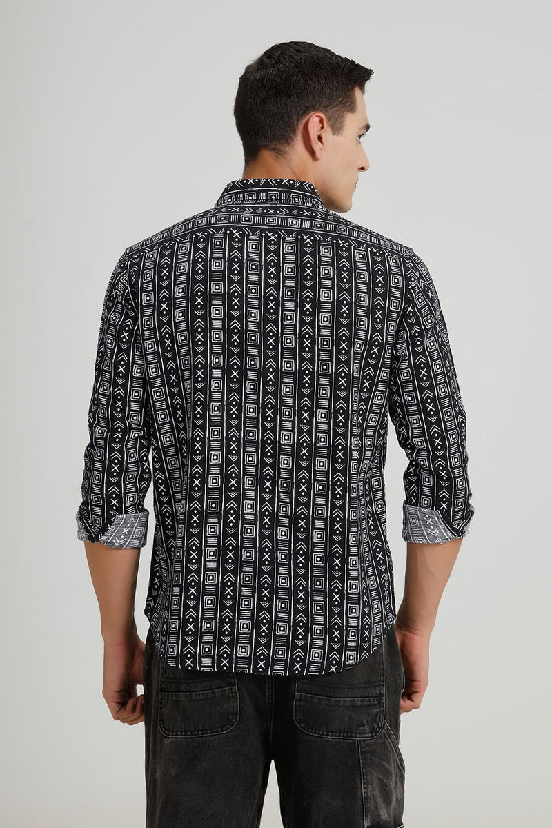 SLIM FIT COTTON HOPSACK PRINTED SHIRT