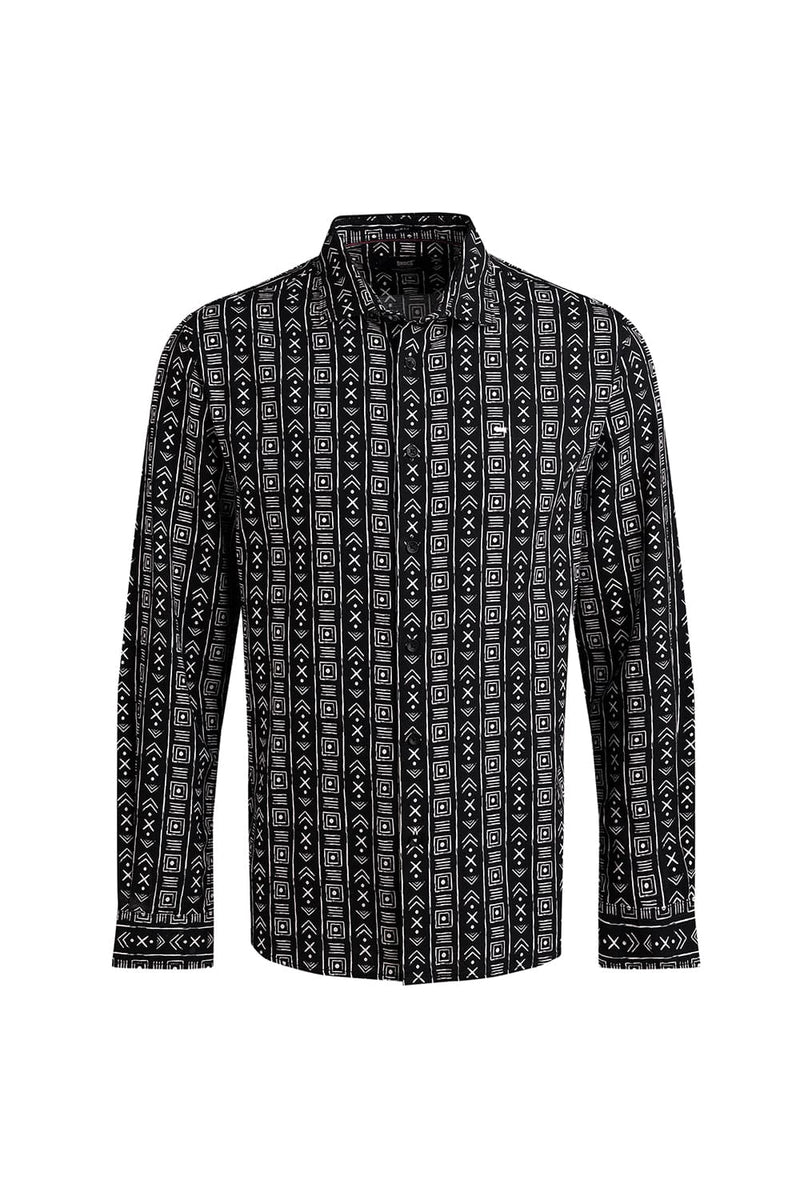 SLIM FIT COTTON HOPSACK PRINTED SHIRT
