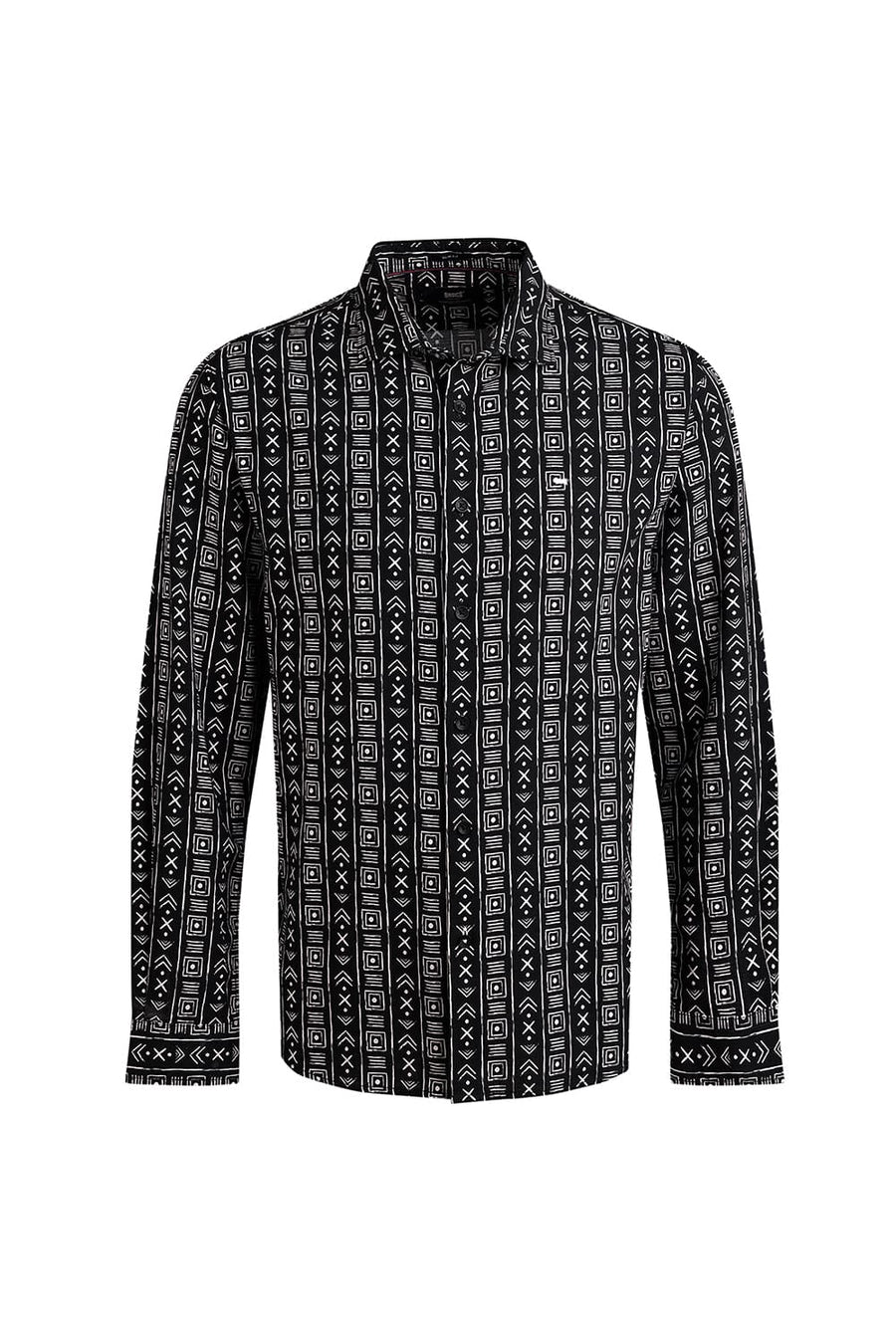 BASICS SLIM FIT BLACK BEAUTY COTTON HOPSACK PRINTED SHIRT