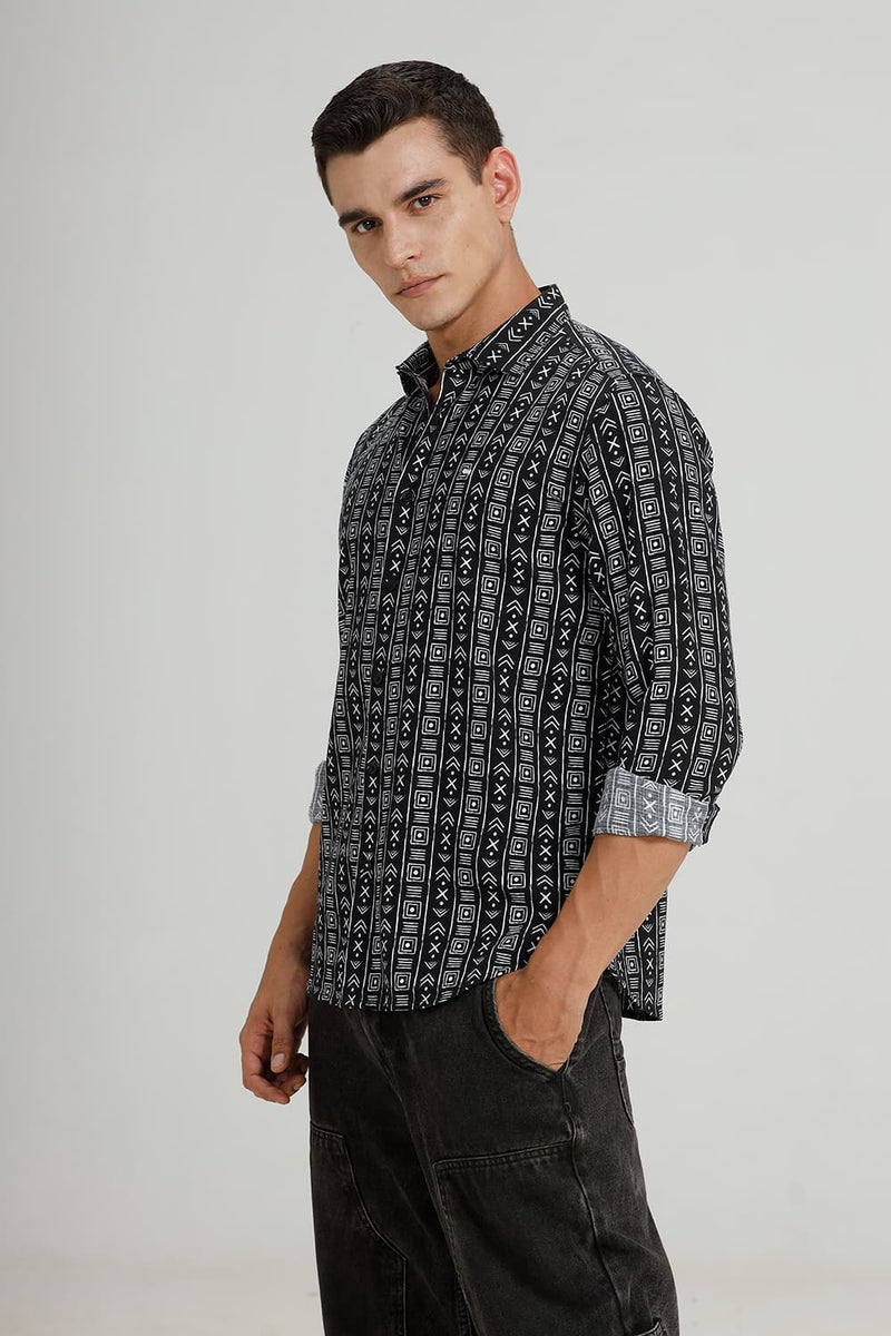 SLIM FIT COTTON HOPSACK PRINTED SHIRT