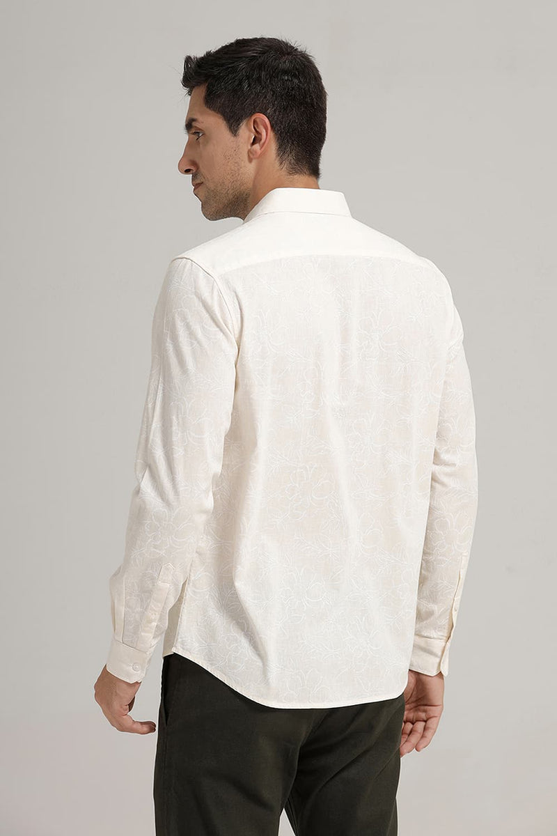 SLIM FIT COTTON LINEN PRINTED SHIRT