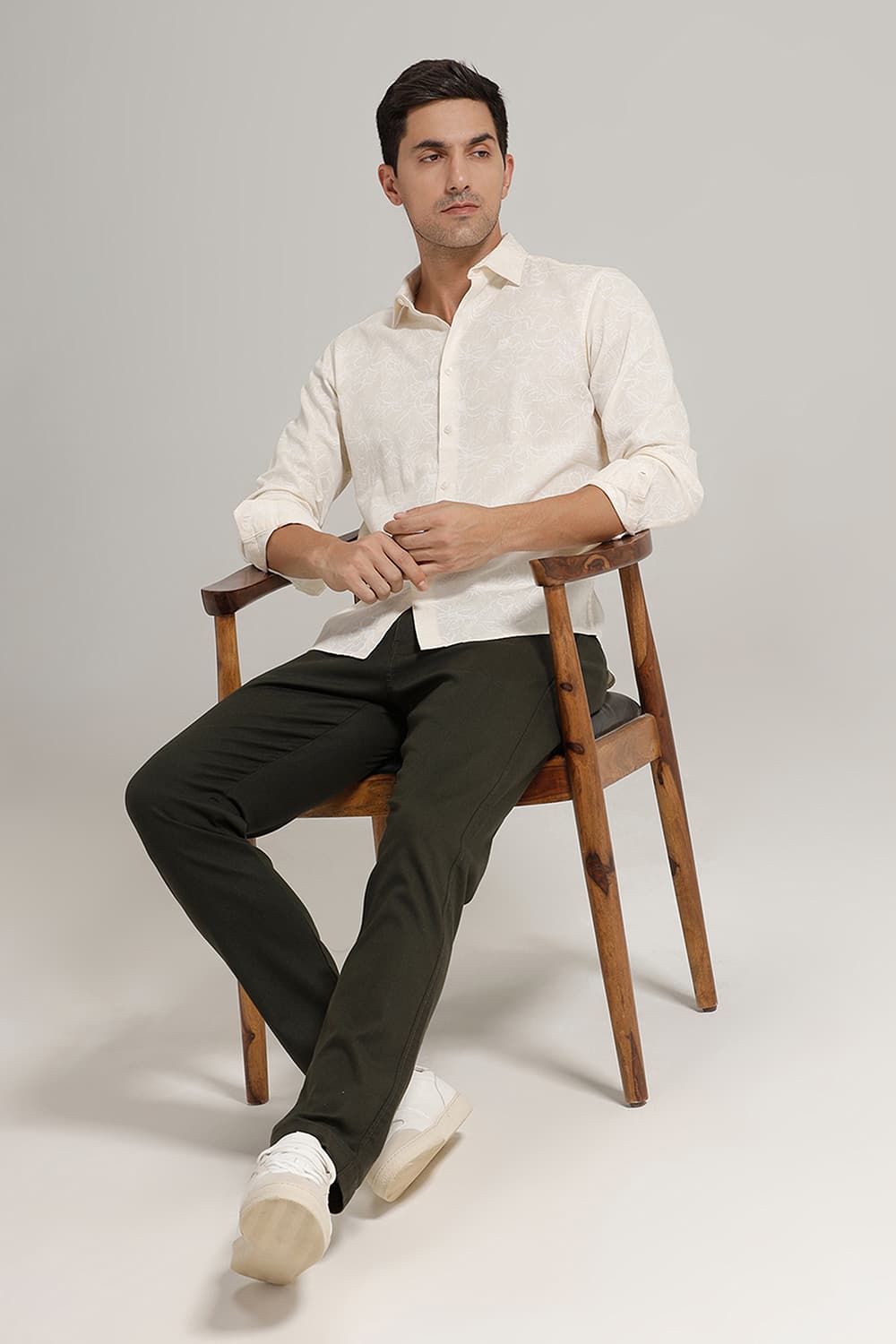 SLIM FIT COTTON LINEN PRINTED SHIRT