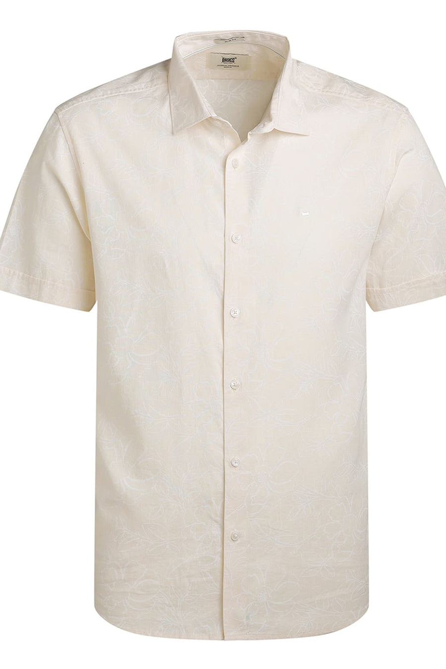 BASICS SLIM FIT YELLOW SEED PEARL COTTON LINEN PRINTED HALFSLEEVES SHIRT
