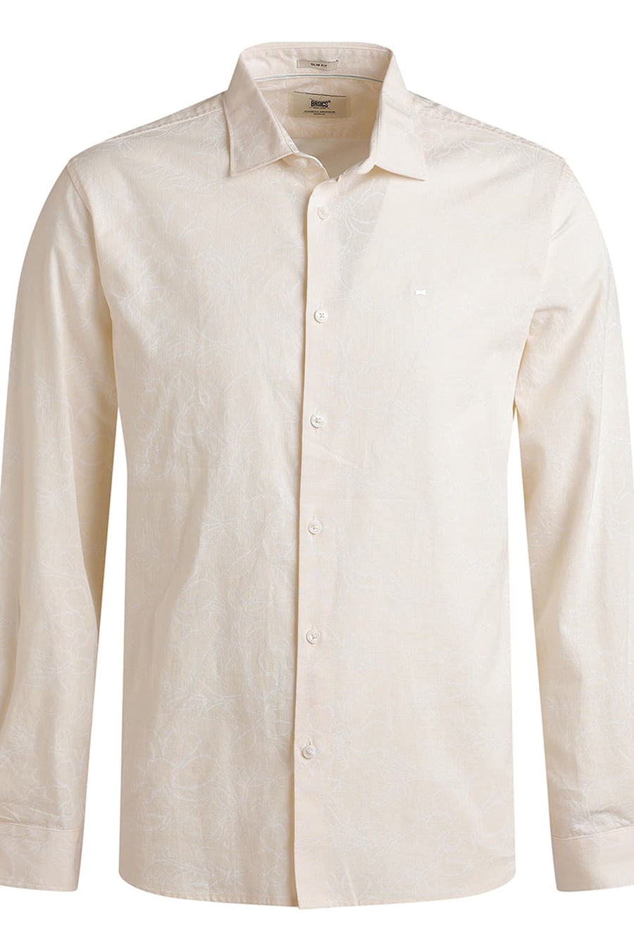 BASICS SLIM FIT YELLOW SEED PEARL COTTON LINEN PRINTED SHIRT