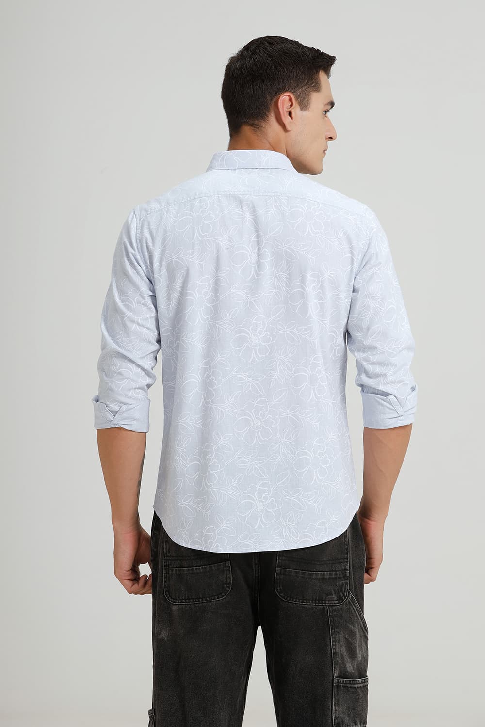 SLIM FIT COTTON LINEN PRINTED SHIRT
