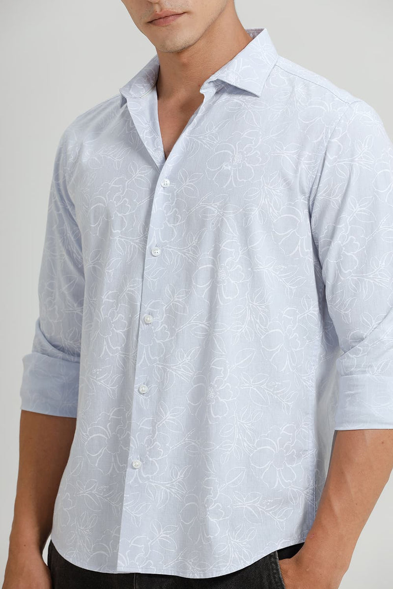 SLIM FIT COTTON LINEN PRINTED SHIRT