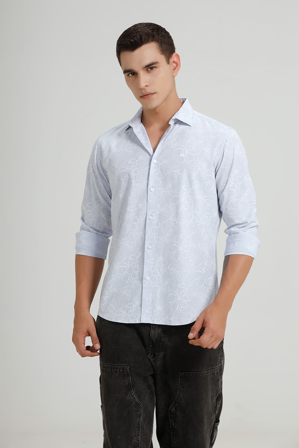 SLIM FIT COTTON LINEN PRINTED SHIRT