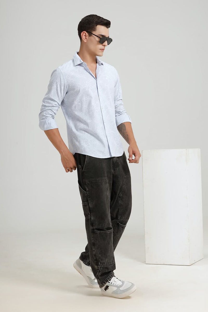 SLIM FIT COTTON LINEN PRINTED SHIRT