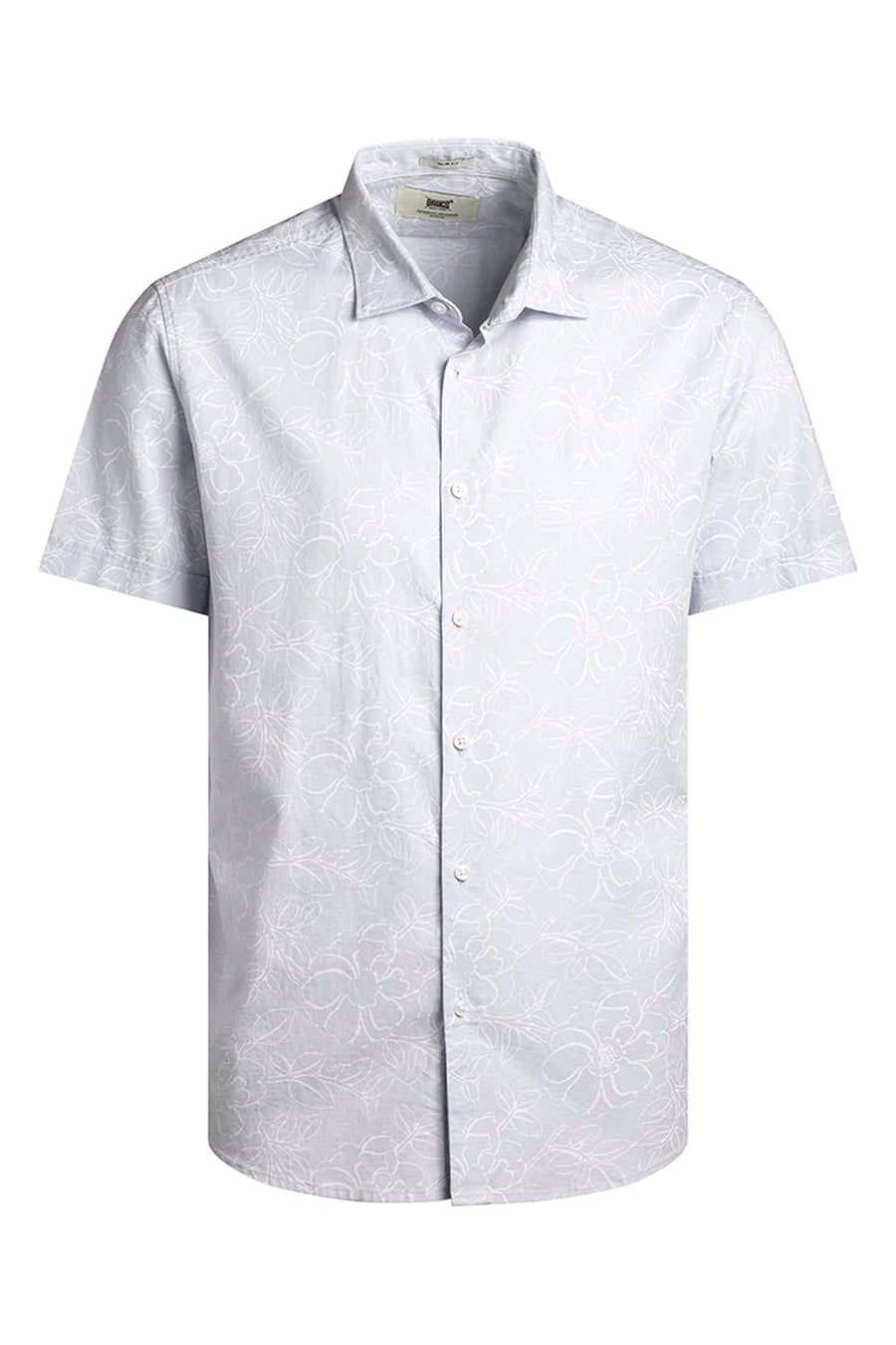 BASICS SLIM FIT ANCIENT BLUE COTTON LINEN PRINTED HALFSLEEVES SHIRT