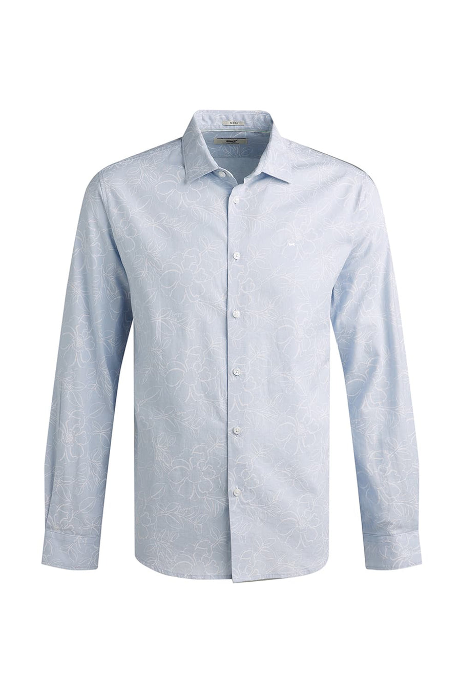 BASICS SLIM FIT ANCIENT BLUE COTTON LINEN PRINTED SHIRT