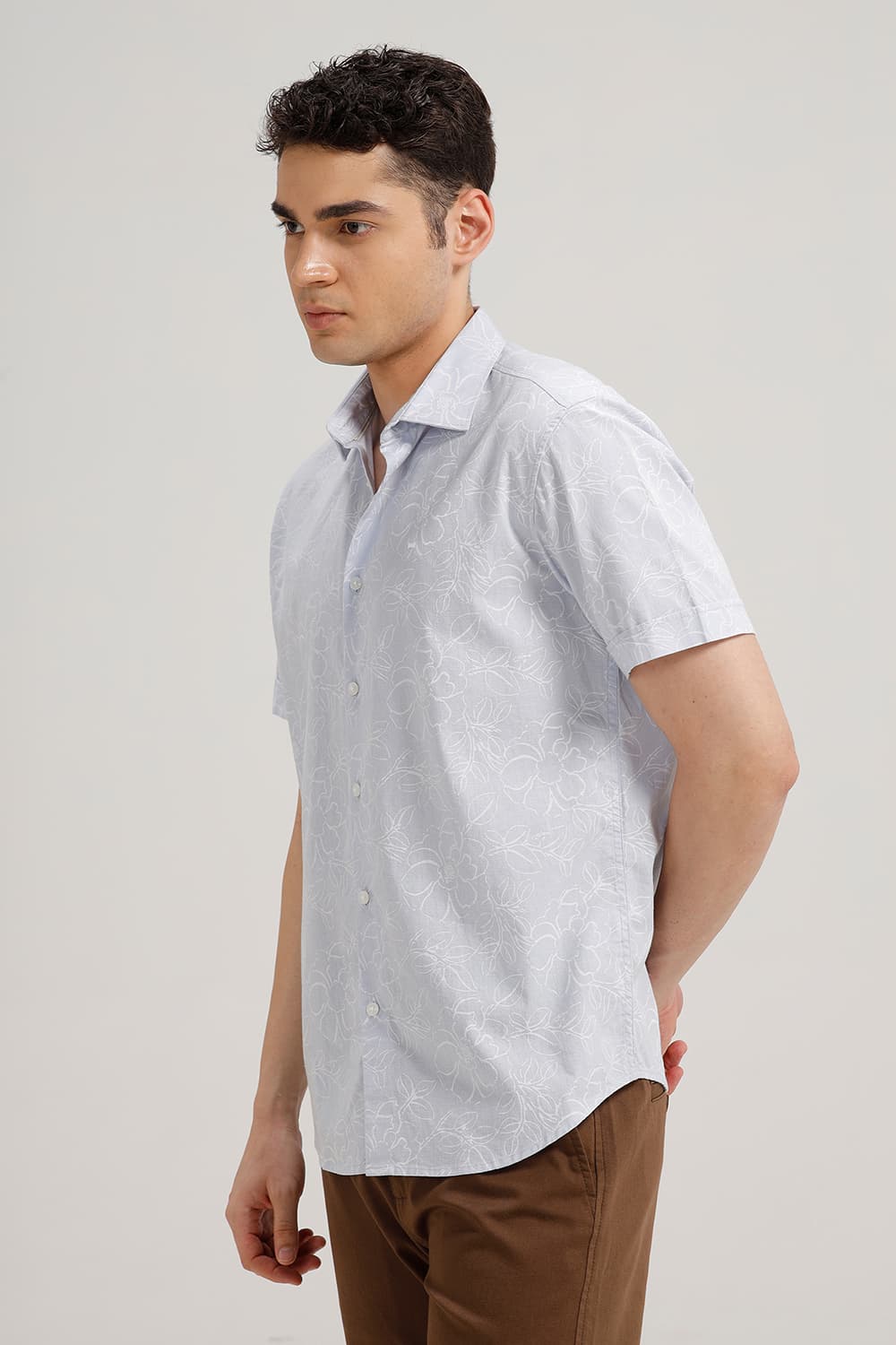 SLIM FIT COTTON LINEN PRINTED HALFSLEEVES SHIRT