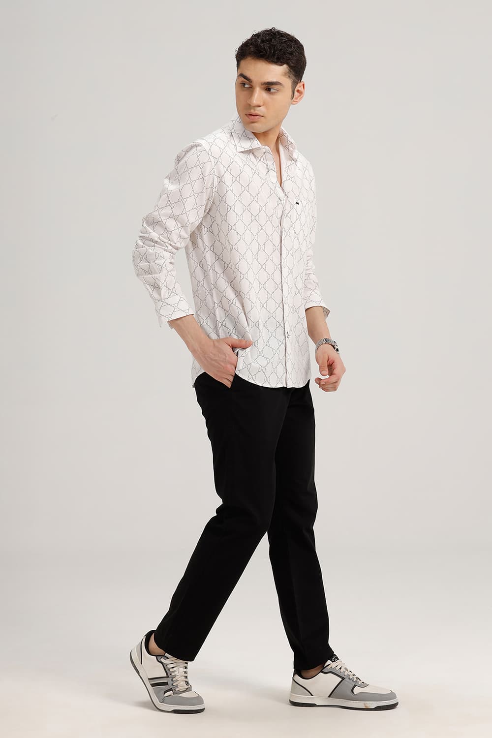 SLIM FIT COTTON LINEN PRINTED SHIRT