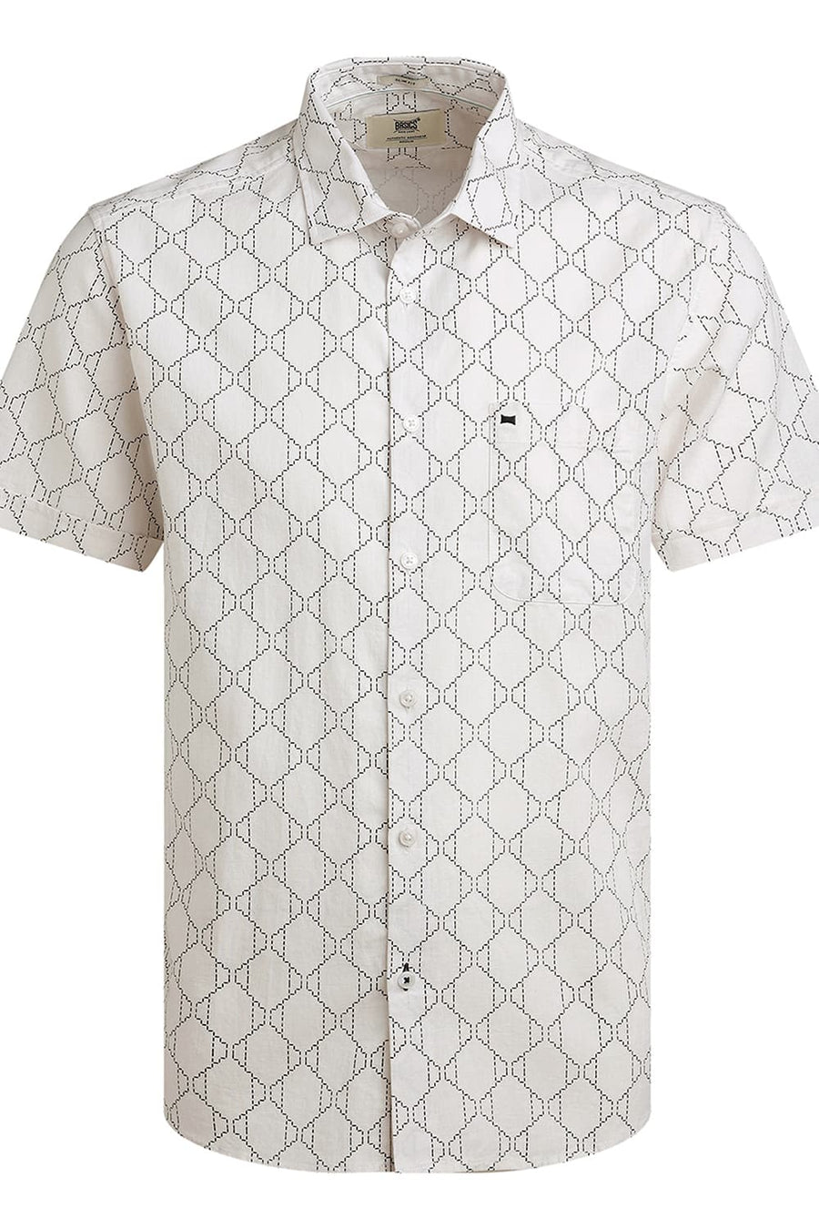 BASICS SLIM FIT MARSHMALLOW ECRU COTTON LINEN PRINTED HALFSLEEVES SHIRT