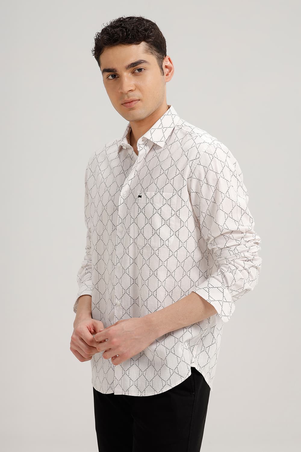 SLIM FIT COTTON LINEN PRINTED SHIRT