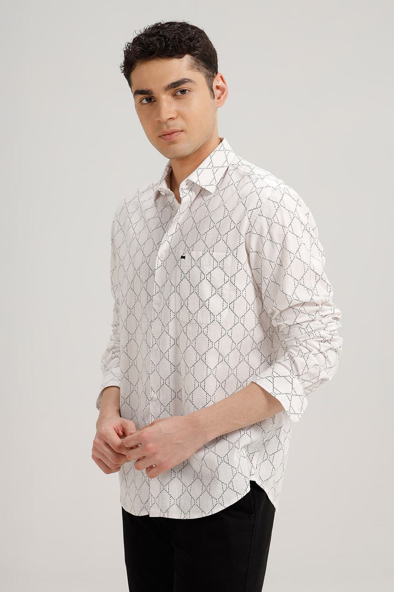 SLIM FIT COTTON LINEN PRINTED SHIRT