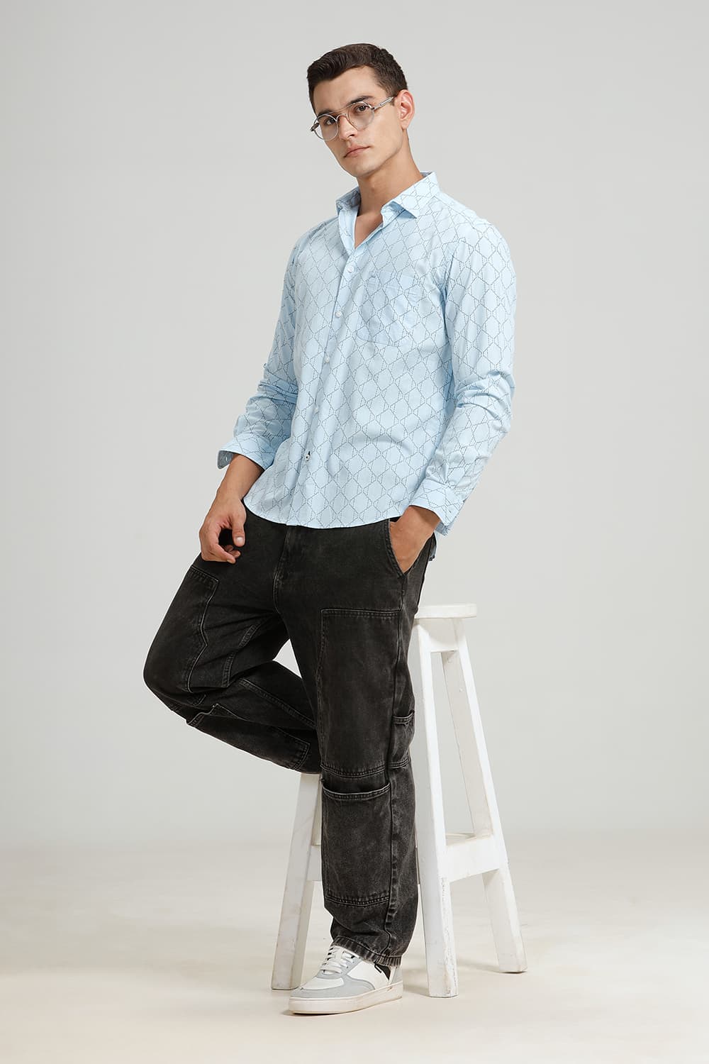 SLIM FIT COTTON LINEN PRINTED SHIRT