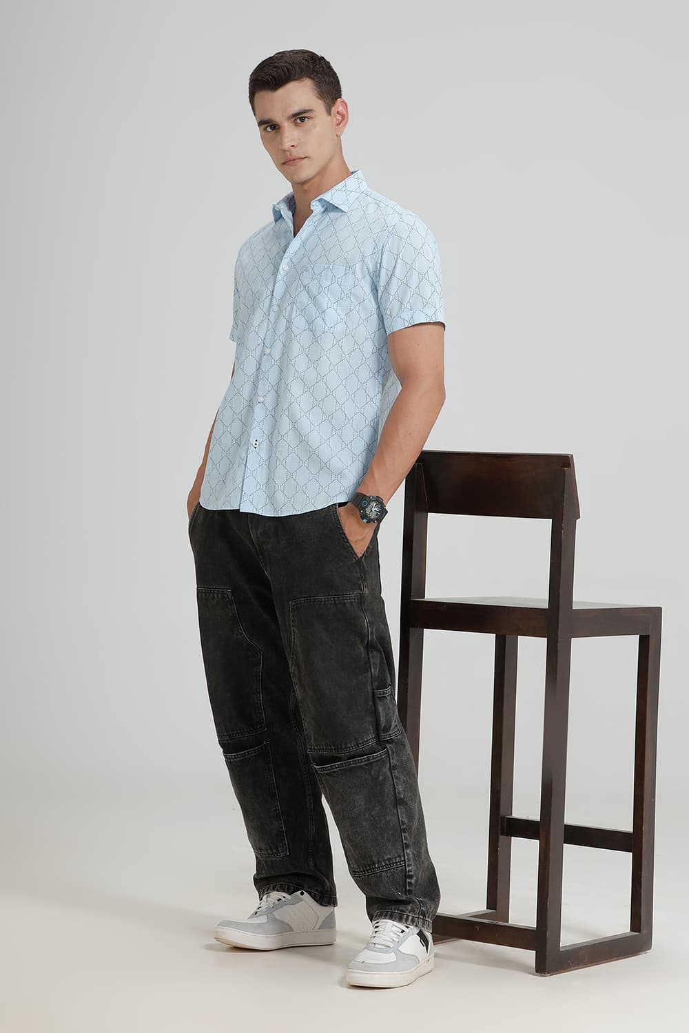 SLIM FIT COTTON LINEN PRINTED HALFSLEEVES SHIRT