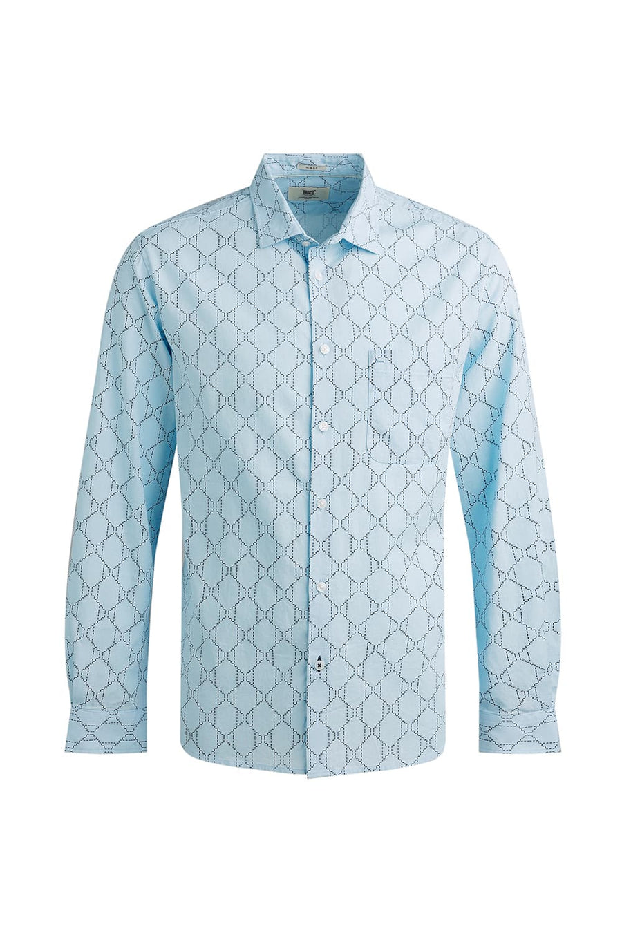 BASICS SLIM FIT BLUE AQUA COTTON LINEN PRINTED SHIRT