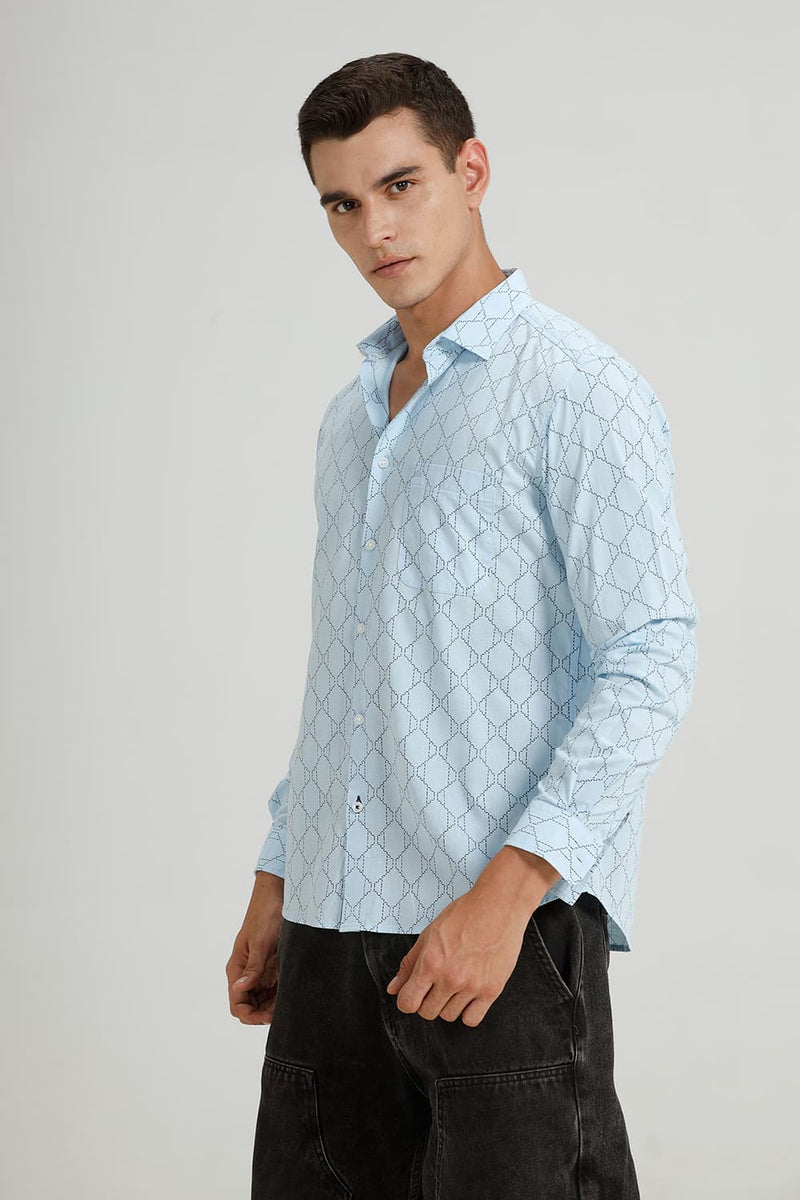 SLIM FIT COTTON LINEN PRINTED SHIRT