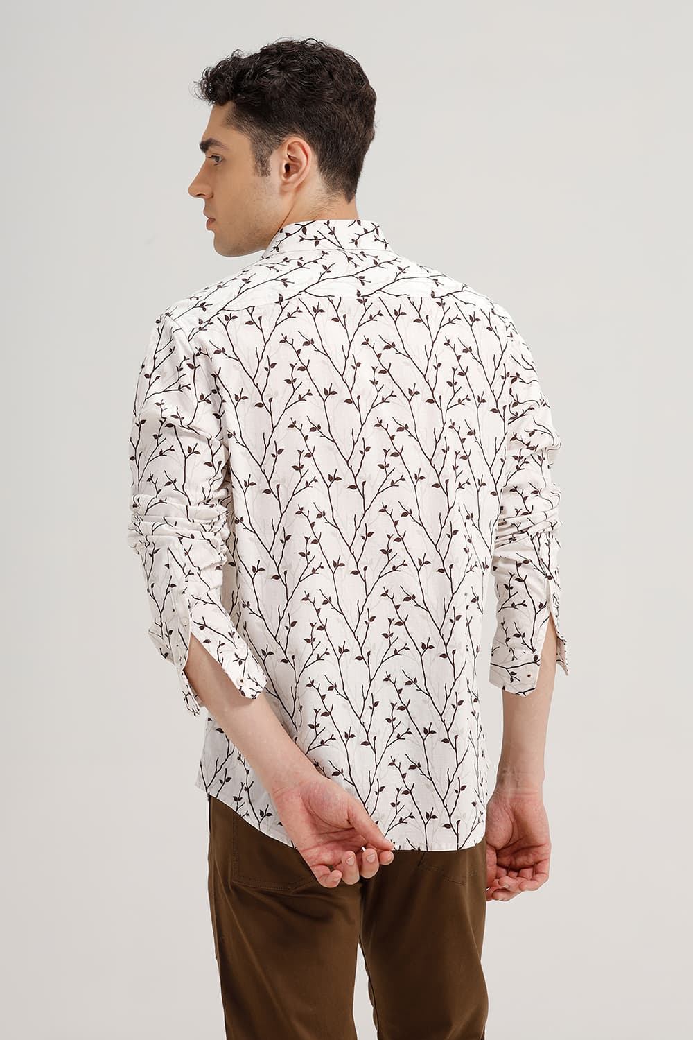 SLIM FIT COTTON LINEN PRINTED SHIRT