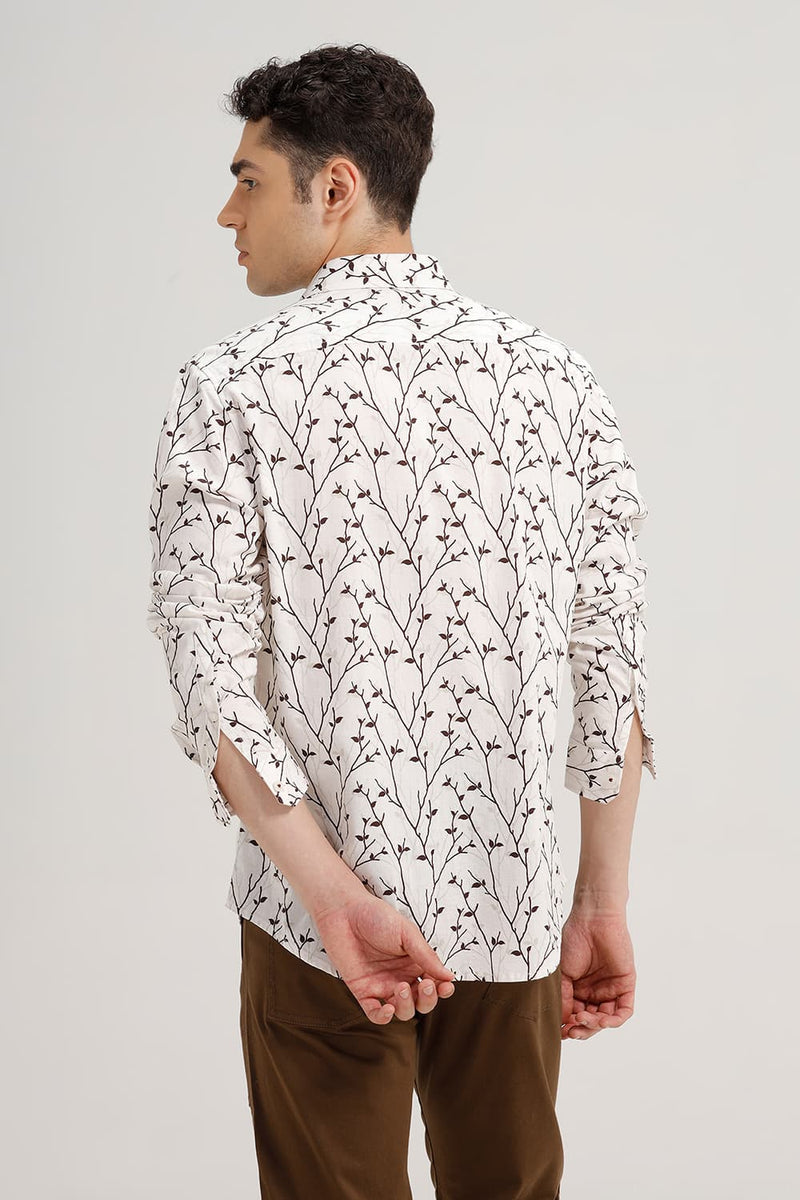 SLIM FIT COTTON LINEN PRINTED SHIRT