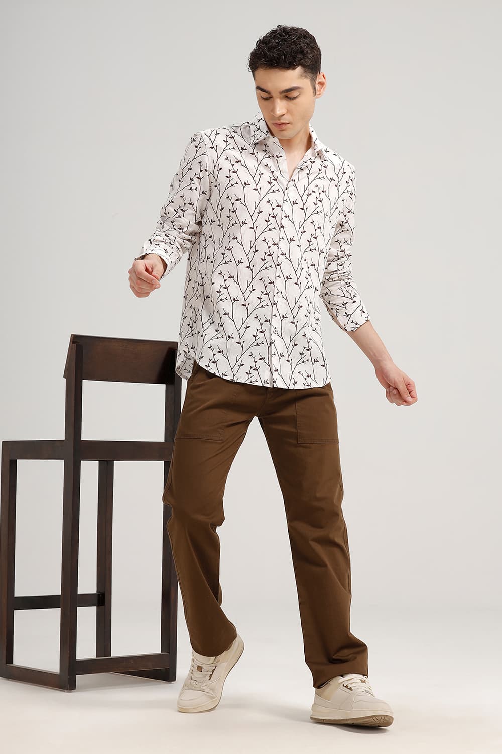 SLIM FIT COTTON LINEN PRINTED SHIRT