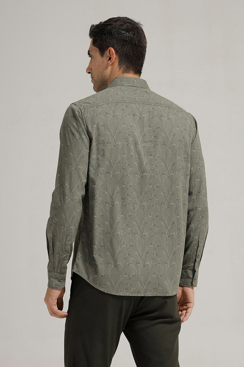 SLIM FIT COTTON LINEN PRINTED SHIRT