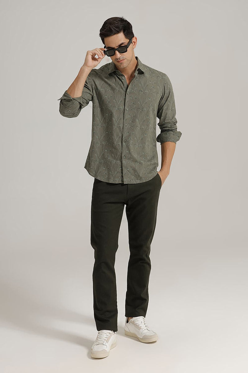 SLIM FIT COTTON LINEN PRINTED SHIRT