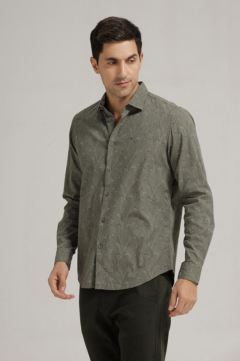 SLIM FIT COTTON LINEN PRINTED SHIRT