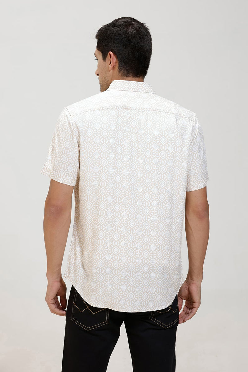 SLIM FIT VISCOSE PRINTED HALFSLEEVES SHIRT