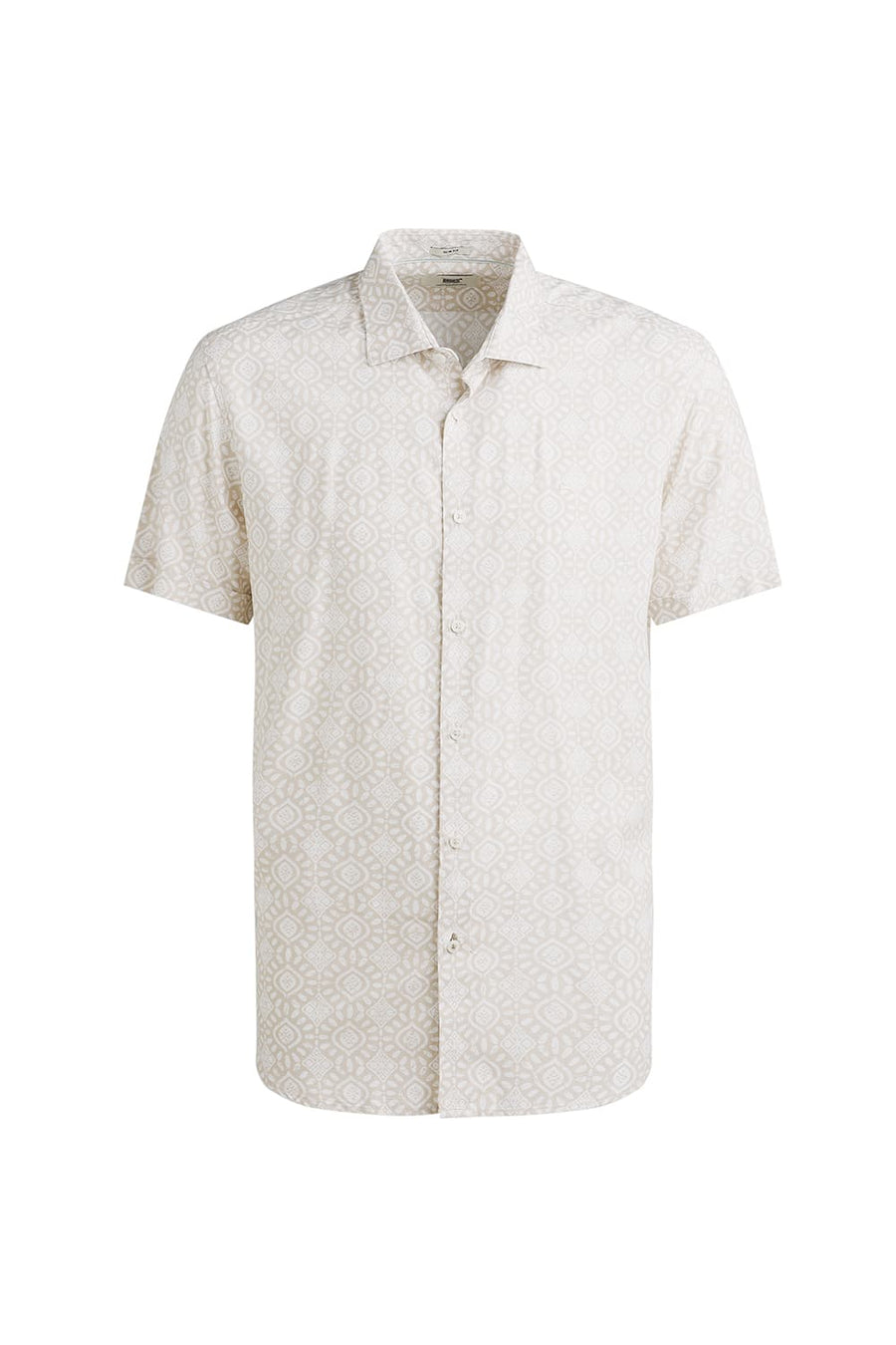 BASICS SLIM FIT MACADAMIA KHAKI VISCOSE PRINTED HALFSLEEVES SHIRT
