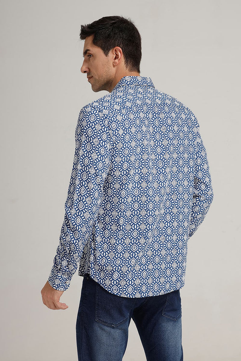 SLIM FIT VISCOSE PRINTED SHIRT
