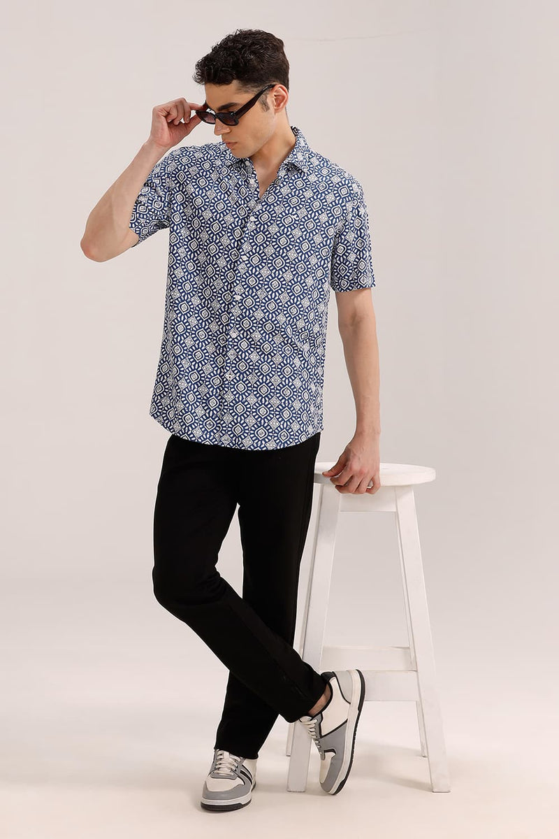 SLIM FIT VISCOSE PRINTED HALFSLEEVES SHIRT