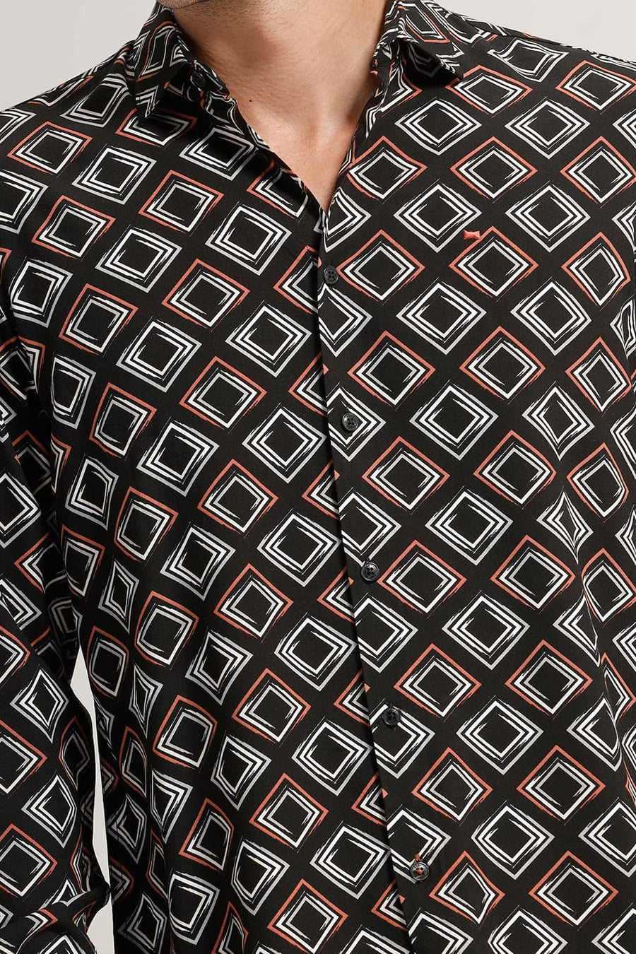 BASICS SLIM FIT BLACK AMBERGLOW VISCOSE PRINTED SHIRT