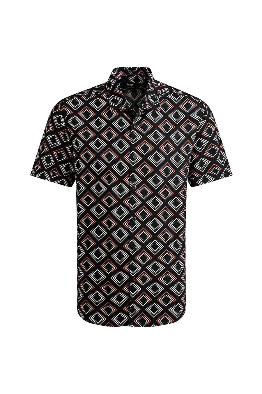 BASICS SLIM FIT BLACK AMBERGLOW VISCOSE PRINTED HALFSLEEVES SHIRT