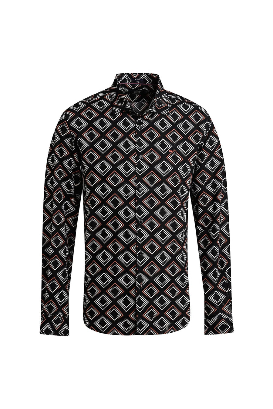 BASICS SLIM FIT BLACK AMBERGLOW VISCOSE PRINTED SHIRT