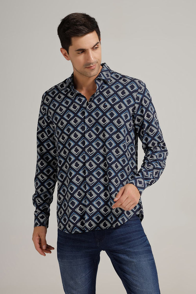 SLIM FIT VISCOSE PRINTED SHIRT