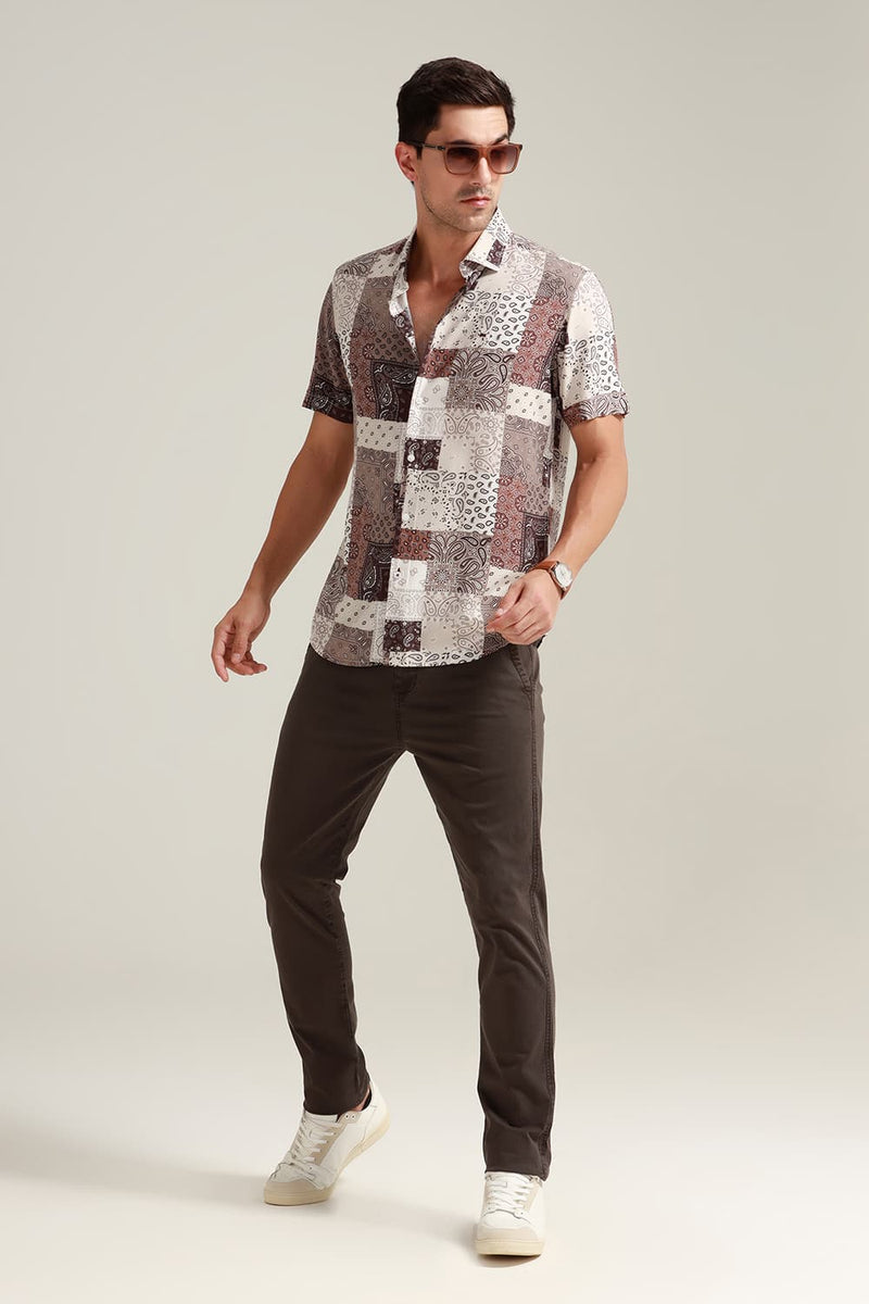 SLIM FIT VISCOSE PRINTED HALFSLEEVES SHIRT