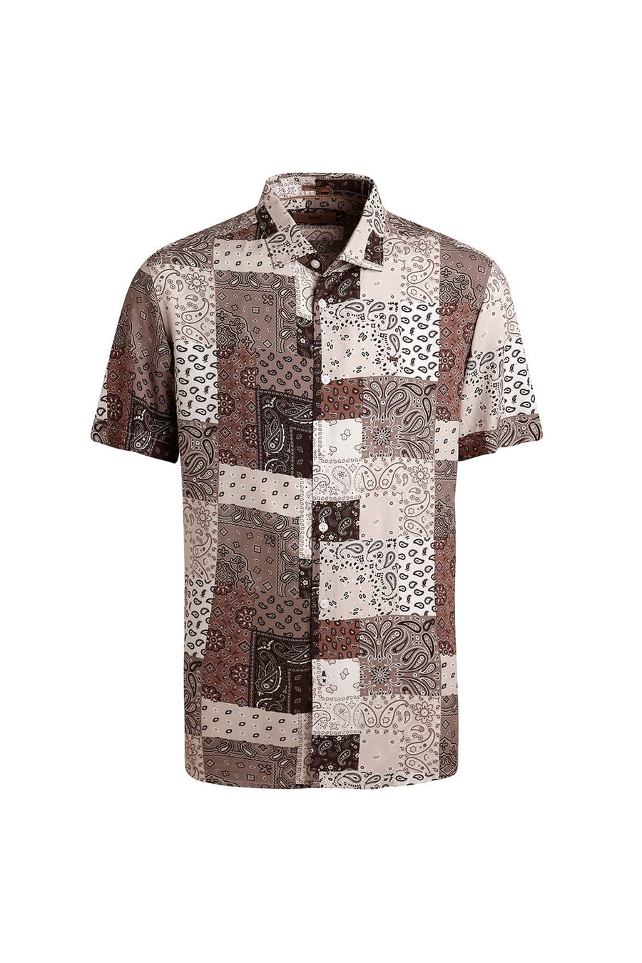 BASICS SLIM FIT TOFFEE BROWN VISCOSE PRINTED HALFSLEEVES SHIRT