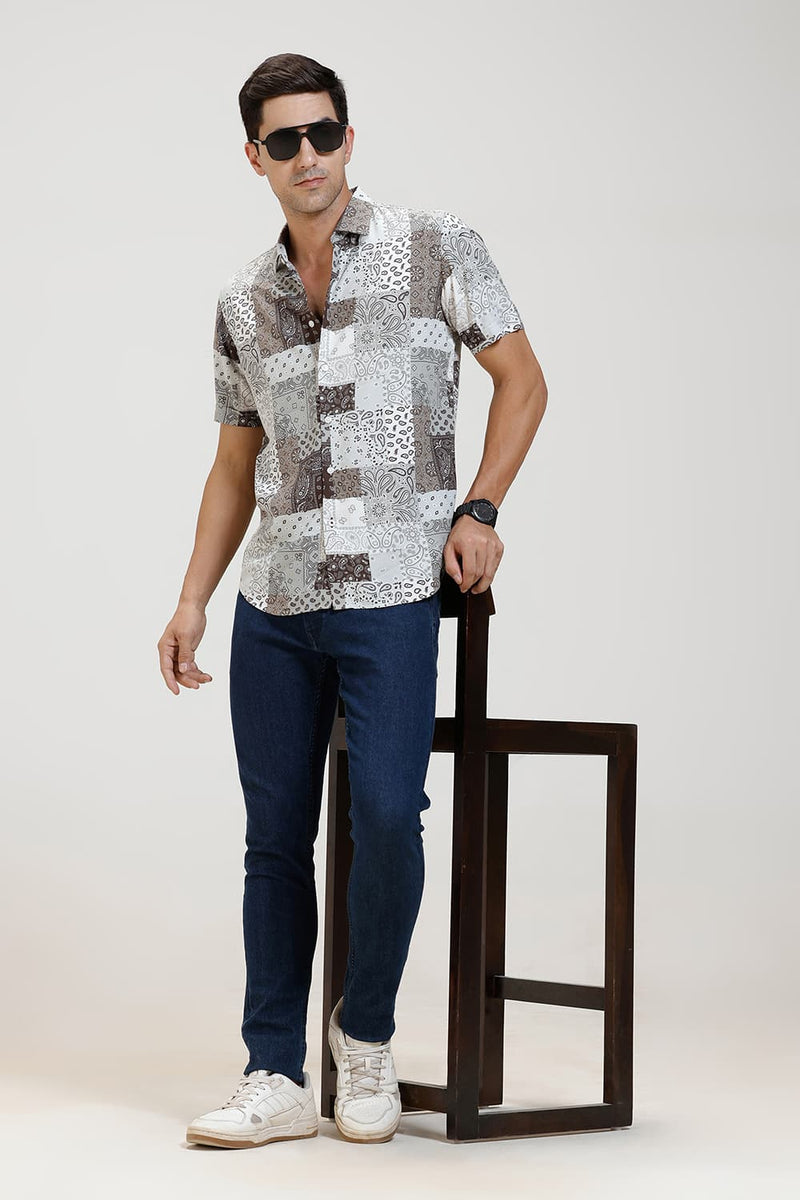 SLIM FIT VISCOSE PRINTED HALFSLEEVES SHIRT