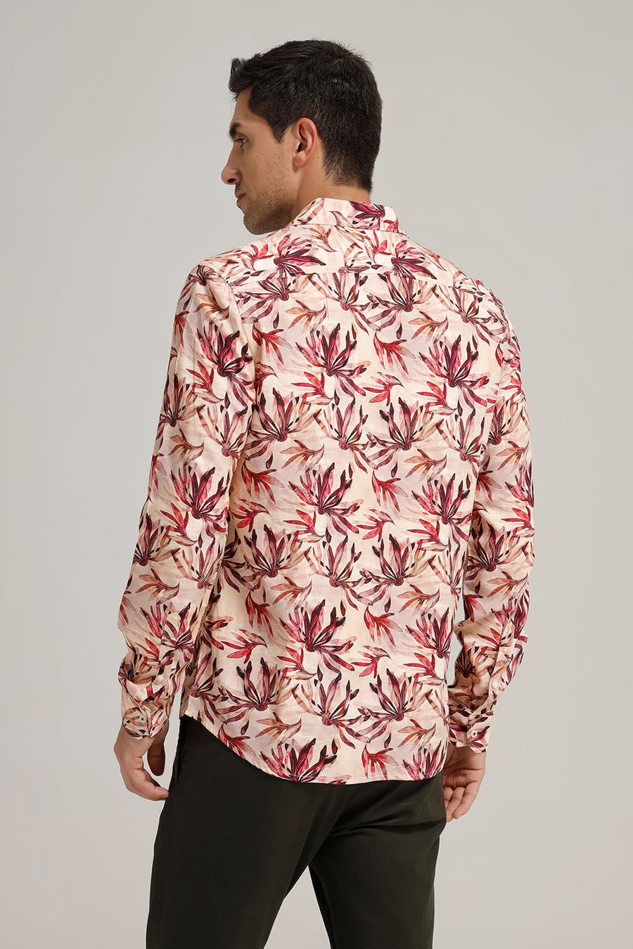 BASICS SLIM FIT PEACH LATTE VISCOSE DIGITAL PRINTED SHIRT
