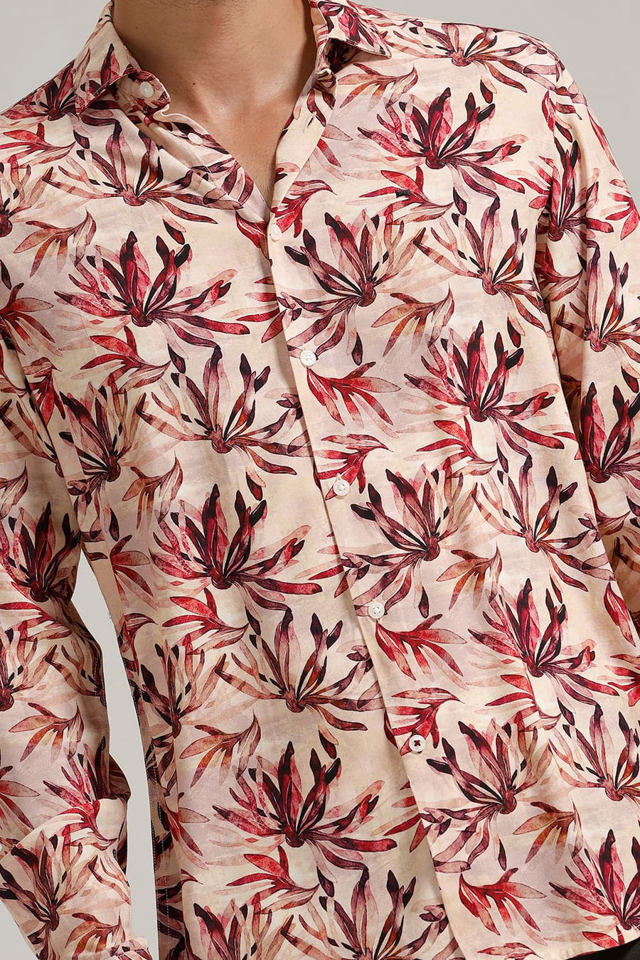 BASICS SLIM FIT PEACH LATTE VISCOSE DIGITAL PRINTED SHIRT