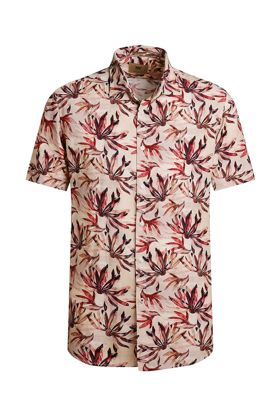 BASICS SLIM FIT PEACH LATTE VISCOSE DIGITAL PRINTED HALFSLEEVES SHIRT