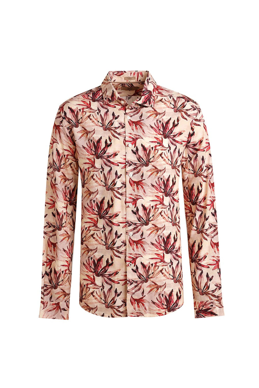 BASICS SLIM FIT PEACH LATTE VISCOSE DIGITAL PRINTED SHIRT