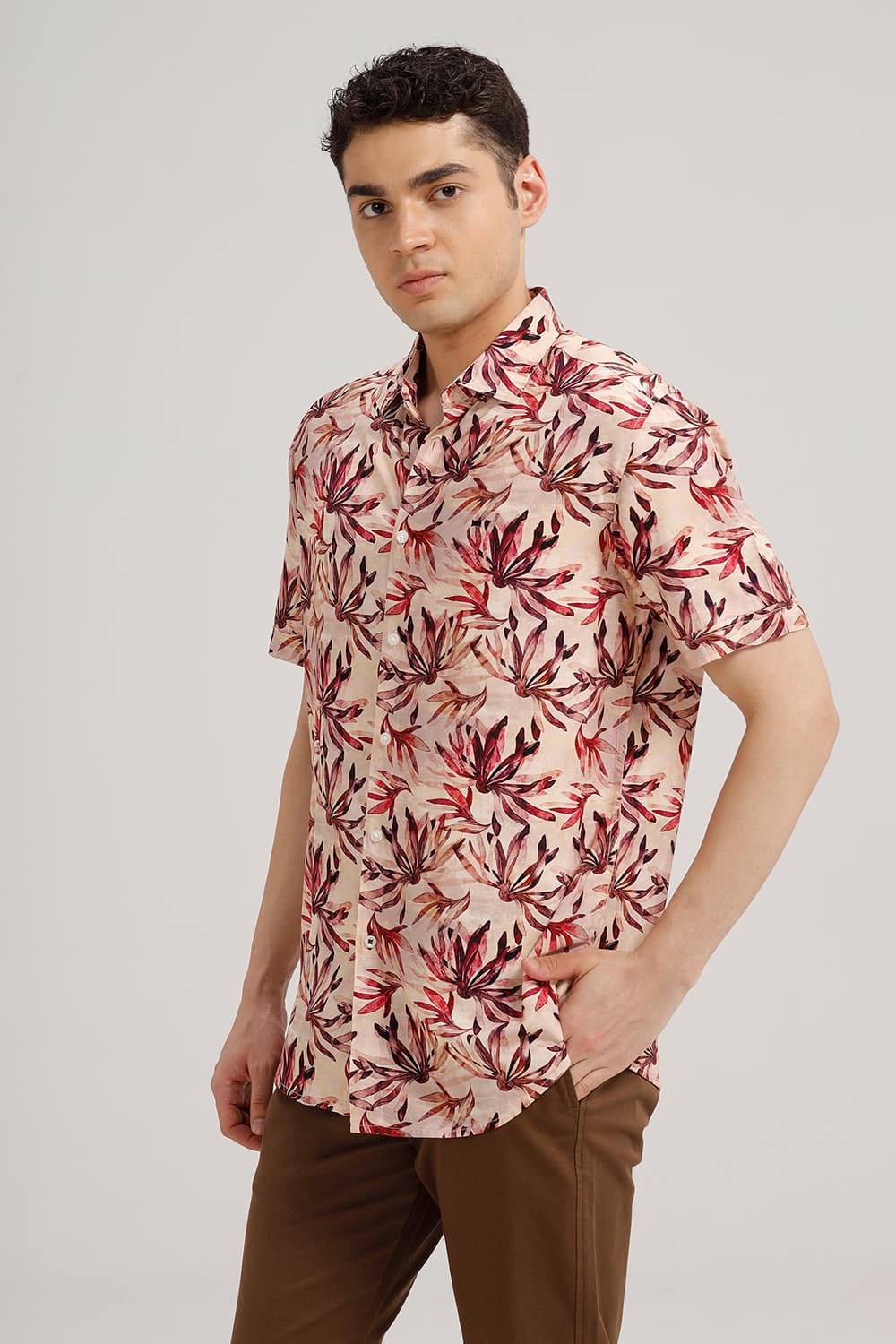 SLIM FIT VISCOSE DIGITAL PRINTED HALFSLEEVES SHIRT