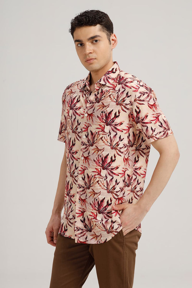 SLIM FIT VISCOSE DIGITAL PRINTED HALFSLEEVES SHIRT
