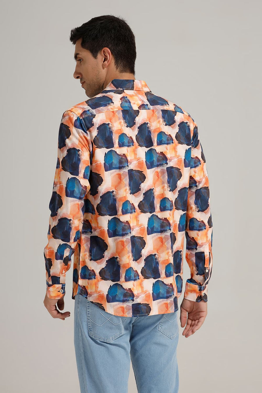 BASICS SLIM FIT ORANGE NIGHTS VISCOSE DIGITAL PRINTED SHIRT