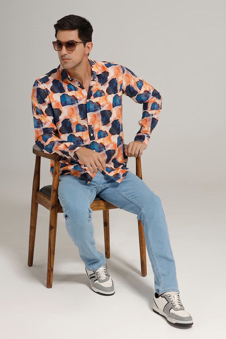 BASICS SLIM FIT ORANGE NIGHTS VISCOSE DIGITAL PRINTED SHIRT